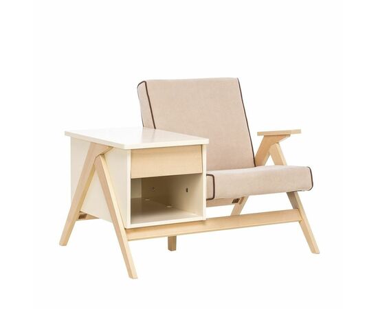 Сканди комбо (кресло+тумба) (Натуральное дерево/дуб шампань, ткань Verona Vanilla, кант Verona Brown) | Интернет магазин мебели и декора LifeDekor