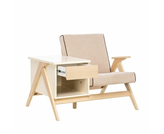 Сканди комбо (кресло+тумба) (Натуральное дерево/дуб шампань, ткань Verona Vanilla, кант Verona Brown), изображение 3 | Интернет магазин мебели и декора LifeDekor