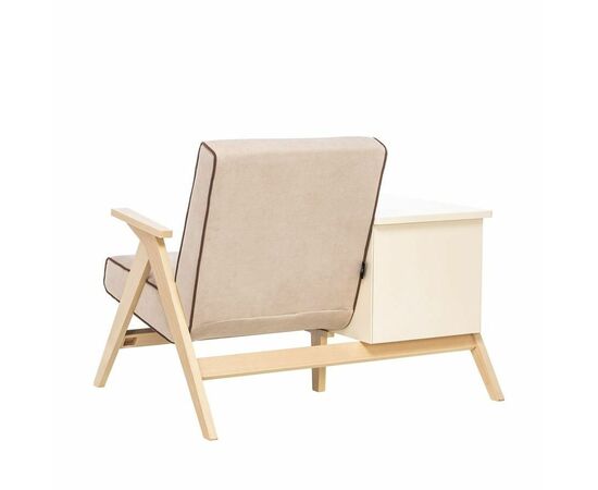 Сканди комбо (кресло+тумба) (Натуральное дерево/дуб шампань, ткань Verona Vanilla, кант Verona Brown), изображение 4 | Интернет магазин мебели и декора LifeDekor