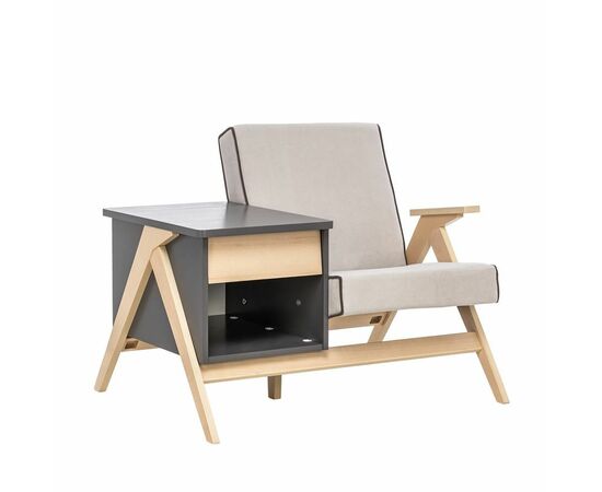 Сканди комбо (кресло+тумба) (Натуральное дерево/серый ясень, ткань Verona light grey, кант Verona Antrazite grey) | Интернет магазин мебели и декора LifeDekor