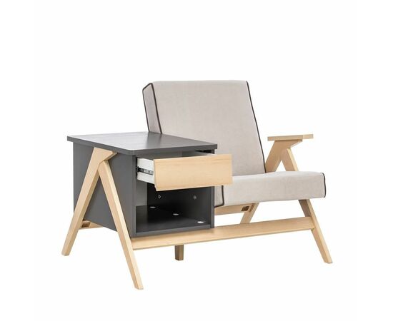 Сканди комбо (кресло+тумба) (Натуральное дерево/серый ясень, ткань Verona light grey, кант Verona Antrazite grey), изображение 2 | Интернет магазин мебели и декора LifeDekor