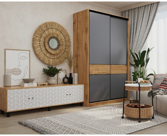 Шкаф-купе SLIM,125*60, Дуб вотан, Темно-серый, изображение 5 | Интернет магазин мебели и декора LifeDekor