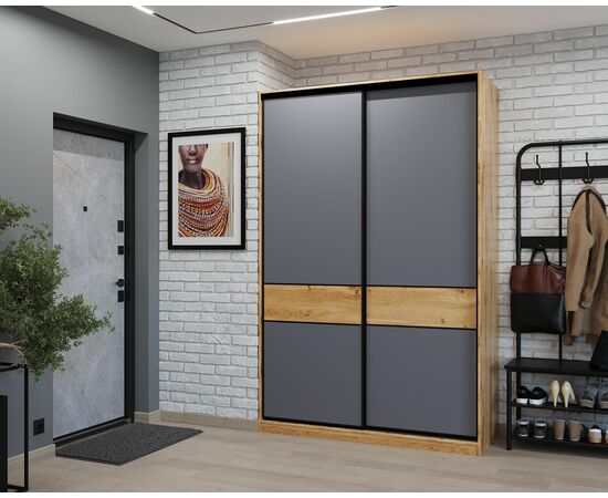 Шкаф-купе SLIM,125*60, Дуб вотан, Темно-серый, изображение 4 | Интернет магазин мебели и декора LifeDekor