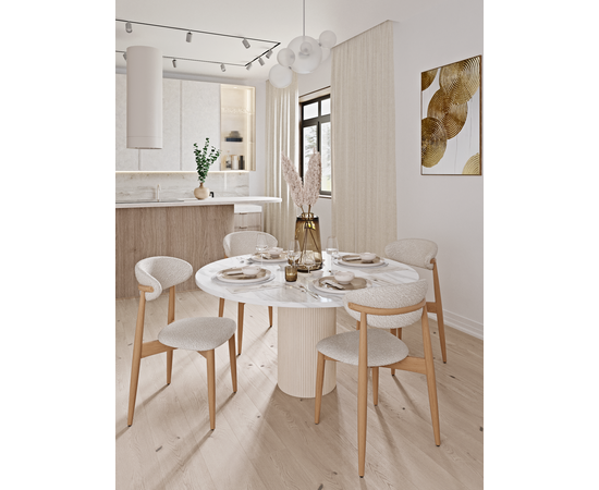 Стул Lucas тёмно-серый букле с ножками цвета орех, изображение 4 | Интернет магазин мебели и декора LifeDekor