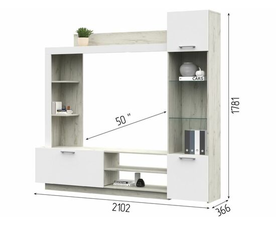 Стенка «Онтарио», Софт вайт/Дуб крафт белый, изображение 6 | Интернет магазин мебели и декора LifeDekor