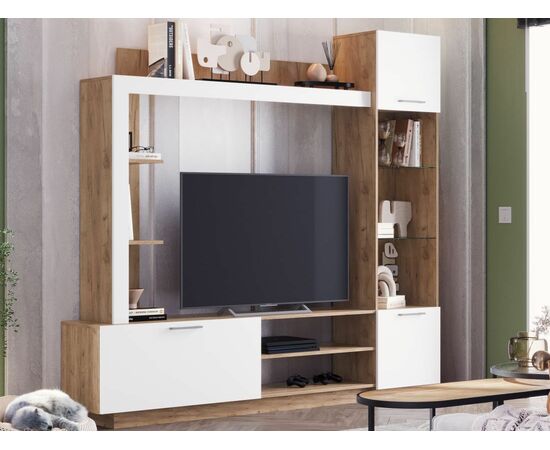 Стенка «Онтарио», Софт вайт/Дуб крафт золотой, изображение 3 | Интернет магазин мебели и декора LifeDekor