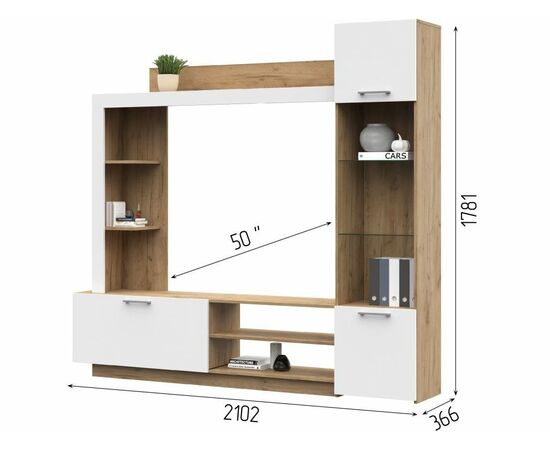 Стенка «Онтарио», Софт вайт/Дуб крафт золотой, изображение 6 | Интернет магазин мебели и декора LifeDekor
