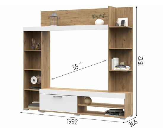 Стенка «Васанта», Софт вайт/Дуб крафт золото, изображение 5 | Интернет магазин мебели и декора LifeDekor