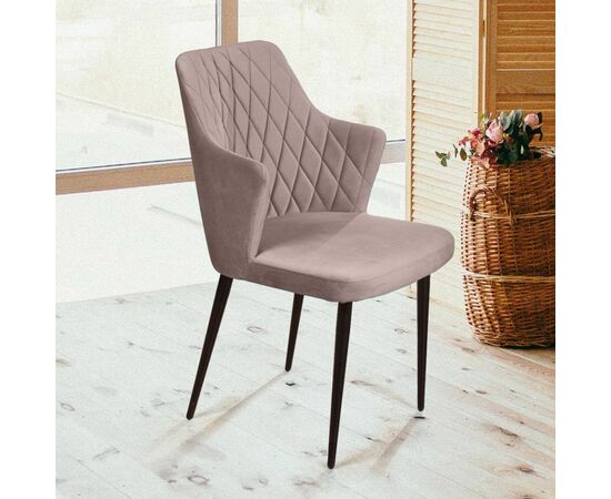 Стул с подлокотниками Hunt ромб, бархат пепельно-бежевый 25 / чёрный конус, изображение 2 | Интернет магазин мебели и декора LifeDekor