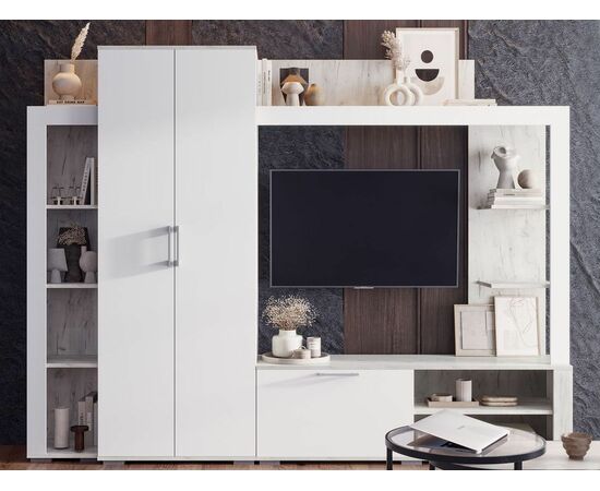 Стенка «Невада», МДФ Софт вайт/ Дуб Крафт белый, изображение 5 | Интернет магазин мебели и декора LifeDekor