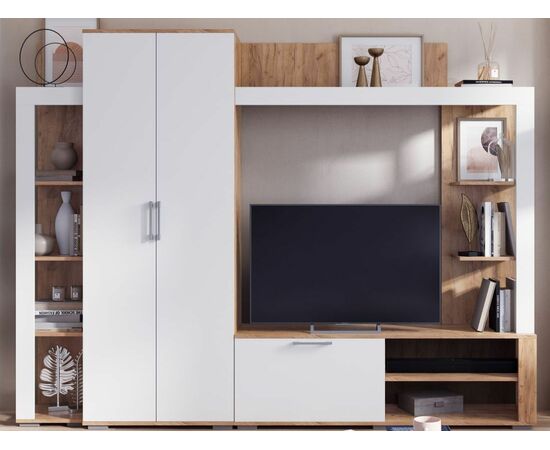 Стенка «Невада», МДФ Софт вайт/ Дуб Крафт Золото, изображение 2 | Интернет магазин мебели и декора LifeDekor