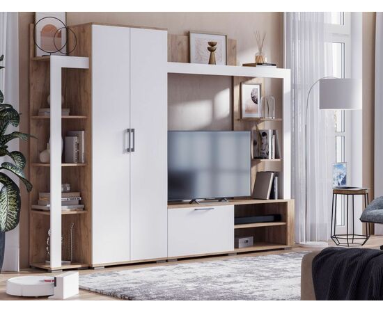 Стенка «Невада», МДФ Софт вайт/ Дуб Крафт Золото, изображение 3 | Интернет магазин мебели и декора LifeDekor