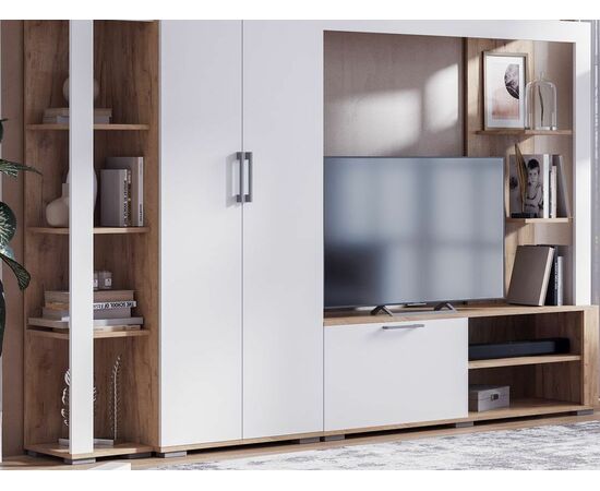 Стенка «Невада», МДФ Софт вайт/ Дуб Крафт Золото, изображение 4 | Интернет магазин мебели и декора LifeDekor