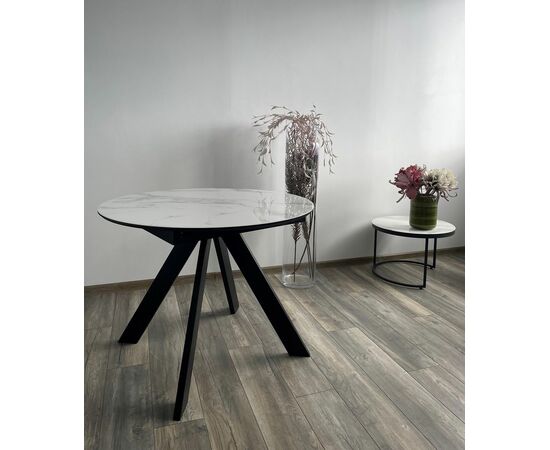 Стол БОНЖУР 100 БЕЛЫЙ МРАМОР, черная шагрень, стекло / ЧЕРНЫЙ каркас М-City, изображение 3 | Интернет магазин мебели и декора LifeDekor