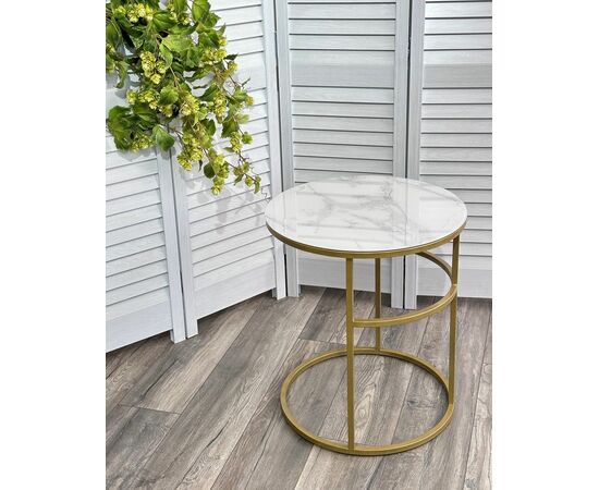 Журнальный столик Френсис Белый мрамор, стекло/ золотой каркас M-city, изображение 3 | Интернет магазин мебели и декора LifeDekor