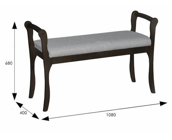 Скамья для прихожей с подлокотниками мягкая, ткань серый, каркас венге, изображение 5 | Интернет магазин мебели и декора LifeDekor