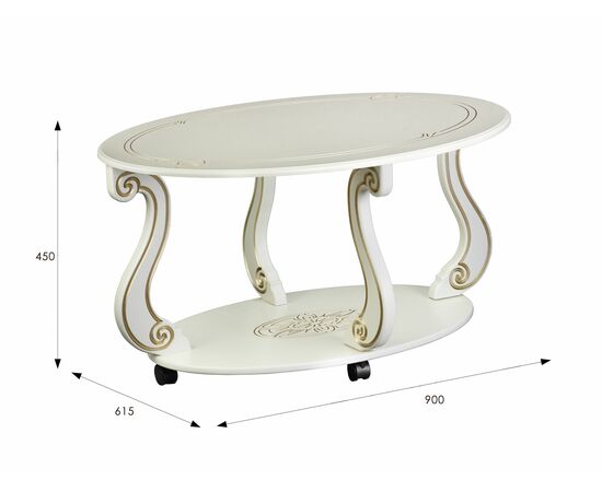 Стол журнальный Овация (М) на колесах слоновая кость/золото, изображение 2 | Интернет магазин мебели и декора LifeDekor