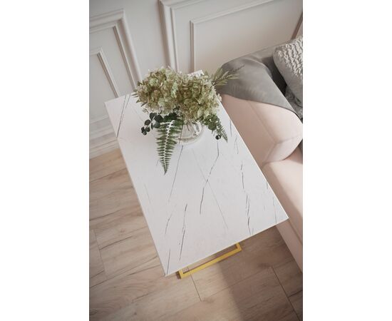 Стол придиванный Агами Голд белый мрамор/золото, изображение 2 | Интернет магазин мебели и декора LifeDekor