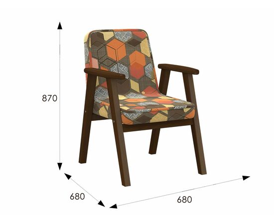 Кресло Ретро ткань геометрия коричневый, каркас орех, изображение 6 | Интернет магазин мебели и декора LifeDekor