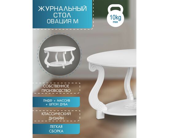 Стол журнальный Овация (М) ЛАЙТ белый, изображение 18 | Интернет магазин мебели и декора LifeDekor