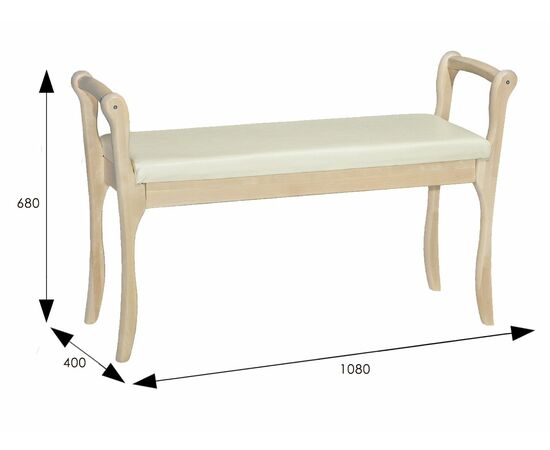 Скамья для прихожей с подлокотниками мягкая, экокожа крем, каркас лак, изображение 3 | Интернет магазин мебели и декора LifeDekor