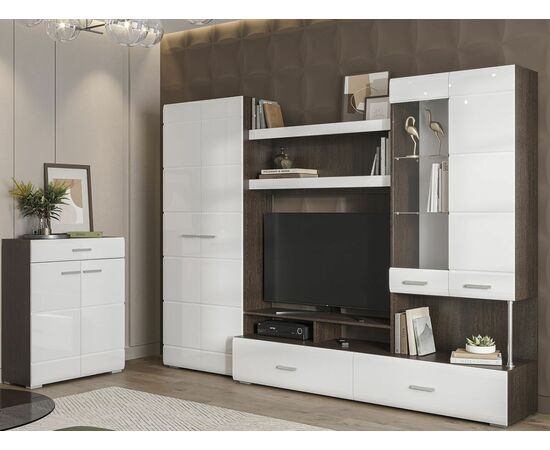 Стенка «Вегас», Белый глянец/венге, изображение 5 | Интернет магазин мебели и декора LifeDekor