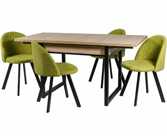 Обеденная группа (Стол Арт и 4 стула Спайдер), ткань Канди Олива, изображение 3 | Интернет магазин мебели и декора LifeDekor