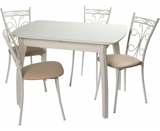 Обеденная группа (Стол Верона и 4 стула Неаполь), Линкольн бежевый, изображение 2 | Интернет магазин мебели и декора LifeDekor