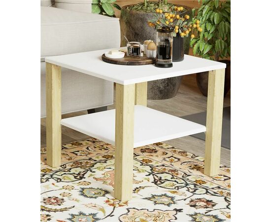 Стол журнальный "Матео" (Белый / Дуб янтарный), изображение 2 | Интернет магазин мебели и декора LifeDekor
