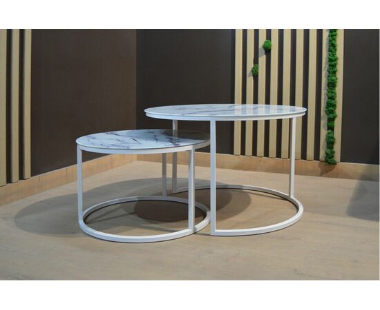 Набор кофейных столиков Tango белый мрамор с белыми ножками, изображение 3 | Интернет магазин мебели и декора LifeDekor