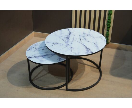 Набор кофейных столиков Tango белый мрамор с черными ножками, изображение 3 | Интернет магазин мебели и декора LifeDekor