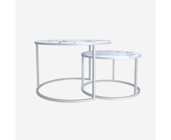 Набор кофейных столиков Tango белый мрамор с белыми ножками | Интернет магазин мебели и декора LifeDekor