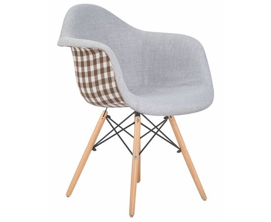 Стул обеденный DOBRIN DAW MONICA, ножки светлый бук, сиденье 009 коричневая клетка, бежевая ткань, Вариант: ножки светлый бук, сиденье 009 коричневая клетка, бежевая ткань, изображение 2 | Интернет магазин мебели и декора LifeDekor