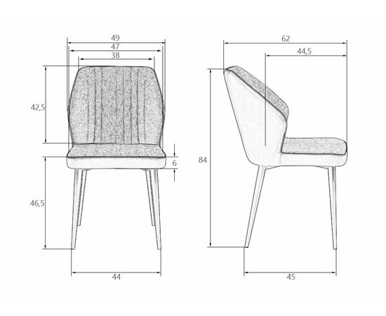 Стул обеденный DOBRIN KEVIN, черные матовые ножки, Сиденье серая ткань FC-09, Спинка антрацит кожзам RU-08, Вариант: черные матовые ножки, Сиденье серая ткань FC-09, Спинка антрацит кожзам RU-08, изображение 12 | Интернет магазин мебели и декора LifeDekor