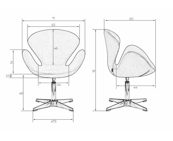 Кресло дизайнерское DOBRIN SWAN, серая ткань IF11, алюминиевое основание, Вариант: серая ткань IF11, алюминиевое основание, изображение 12 | Интернет магазин мебели и декора LifeDekor