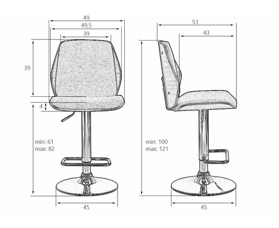 Стул барный DOBRIN PETER, серая ткань AAA 001, Вариант: серая ткань AAA 001, изображение 8 | Интернет магазин мебели и декора LifeDekor
