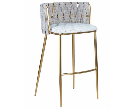 Стул барный DOBRIN EMMA GOLD, белый PU (T-01), белая ткань (F-49), Вариант: белый PU (T-01), белая ткань (F-49) | Интернет магазин мебели и декора LifeDekor