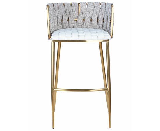 Стул барный DOBRIN EMMA GOLD, белый PU (T-01), белая ткань (F-49), Вариант: белый PU (T-01), белая ткань (F-49), изображение 6 | Интернет магазин мебели и декора LifeDekor