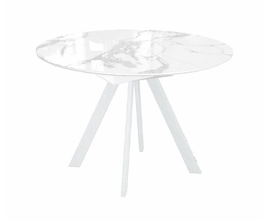 Стол DikLine SFC110 d1100 стекло Оптивайт Белый мрамор/подстолье белое/опоры белые | Интернет магазин мебели и декора LifeDekor