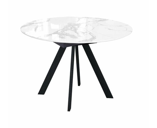 Стол DikLine SFC110 d1100 стекло Оптивайт Белый мрамор/подстолье черное/опоры черные | Интернет магазин мебели и декора LifeDekor