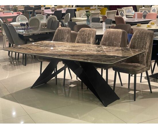 Стол DikLine SKY220 Керамика Amadeus/подстолье черное/опоры черные (2 уп.) | Интернет магазин мебели и декора LifeDekor