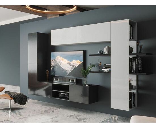 Тумба ТВ «Альда 2Д» КМК 0782.6, черный/черный глянец, изображение 4 | Интернет магазин мебели и декора LifeDekor