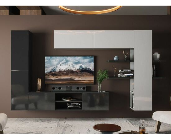 Стенка «Альда», белый/черный/белый глянец, изображение 3 | Интернет магазин мебели и декора LifeDekor