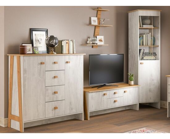 Тумба под ТВ «Скандинавия 2Я2Д» КМК 0905.23, Бетон пайн светлый/ дуб наварра, изображение 6 | Интернет магазин мебели и декора LifeDekor