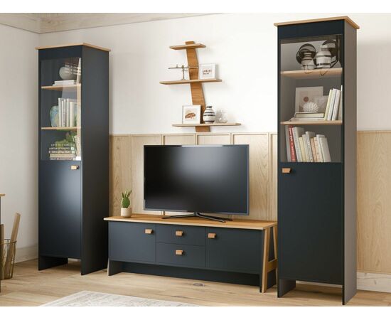 Шкаф с витриной  «Скандинавия П» КМК 0905.28, Антрацит/ дуб наварра, изображение 5 | Интернет магазин мебели и декора LifeDekor