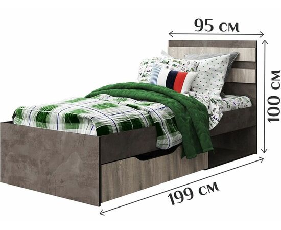 Кровать «Лондон 900» КМК 0467.18, Оникс/Бетон пайн светлый, изображение 3 | Интернет магазин мебели и декора LifeDekor