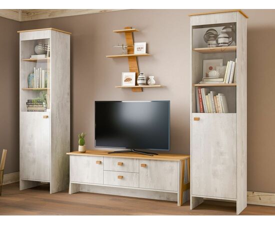 Шкаф с витриной  «Скандинавия Л» КМК 0905.27, Бетон светлый/ дуб наварра, изображение 5 | Интернет магазин мебели и декора LifeDekor