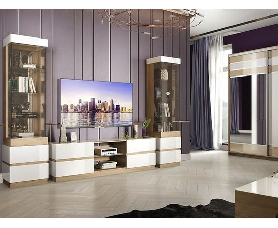 Гостиная «Хилтон», Дуб сонома/Белый глянец, изображение 3 | Интернет магазин мебели и декора LifeDekor