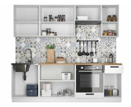 Кухонный гарнитур «Ника» Нео 2,4м с вытяжкой, Ателье светлый/Белый, изображение 3 | Интернет магазин мебели и декора LifeDekor