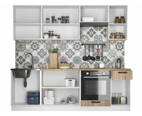 Кухонный гарнитур «Ника» Нео 2,4м с вытяжкой, Белый/Дуб сонома, изображение 3 | Интернет магазин мебели и декора LifeDekor